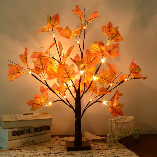 Lighted Artificial Fall Maple Tree – 24 LED Battery Operated Autumn Table Decoration