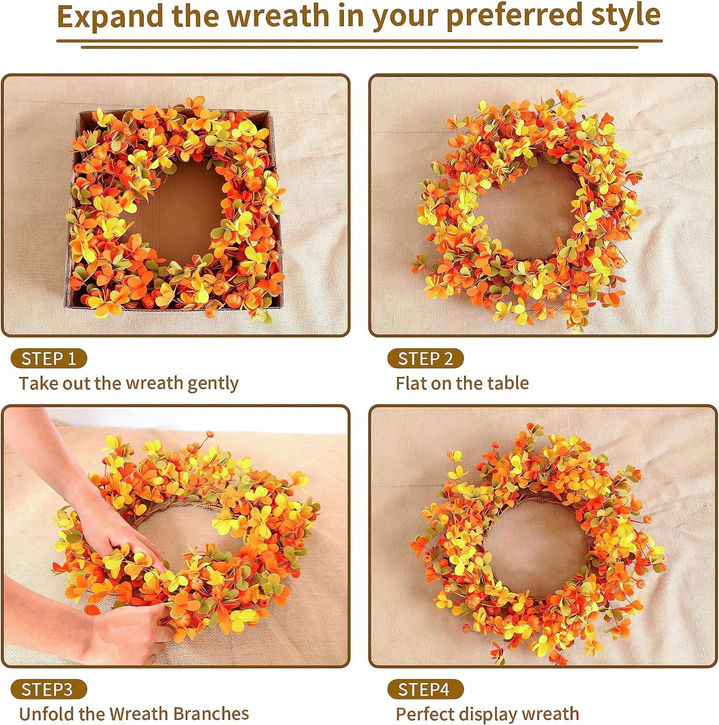 20-Inch Fall Wreath for Front Door – Artificial Autumn Harvest Wreath
