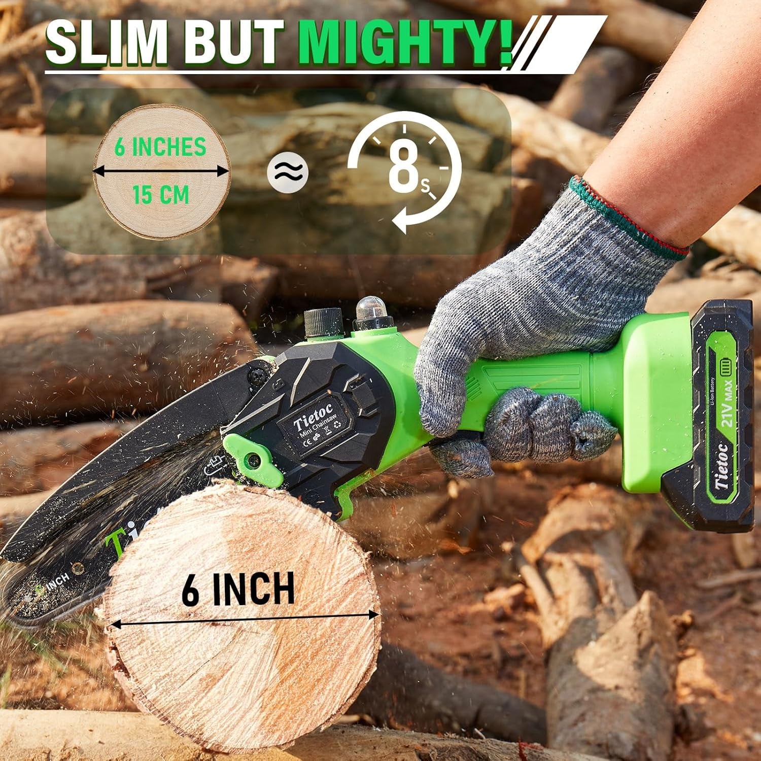 Tietoc Mini Cordless Electric Chainsaw – Battery Powered Handheld Saw for Wood Cutting and Tree Trimming, Lightweight Pruning Tool for Garden and Household Use
