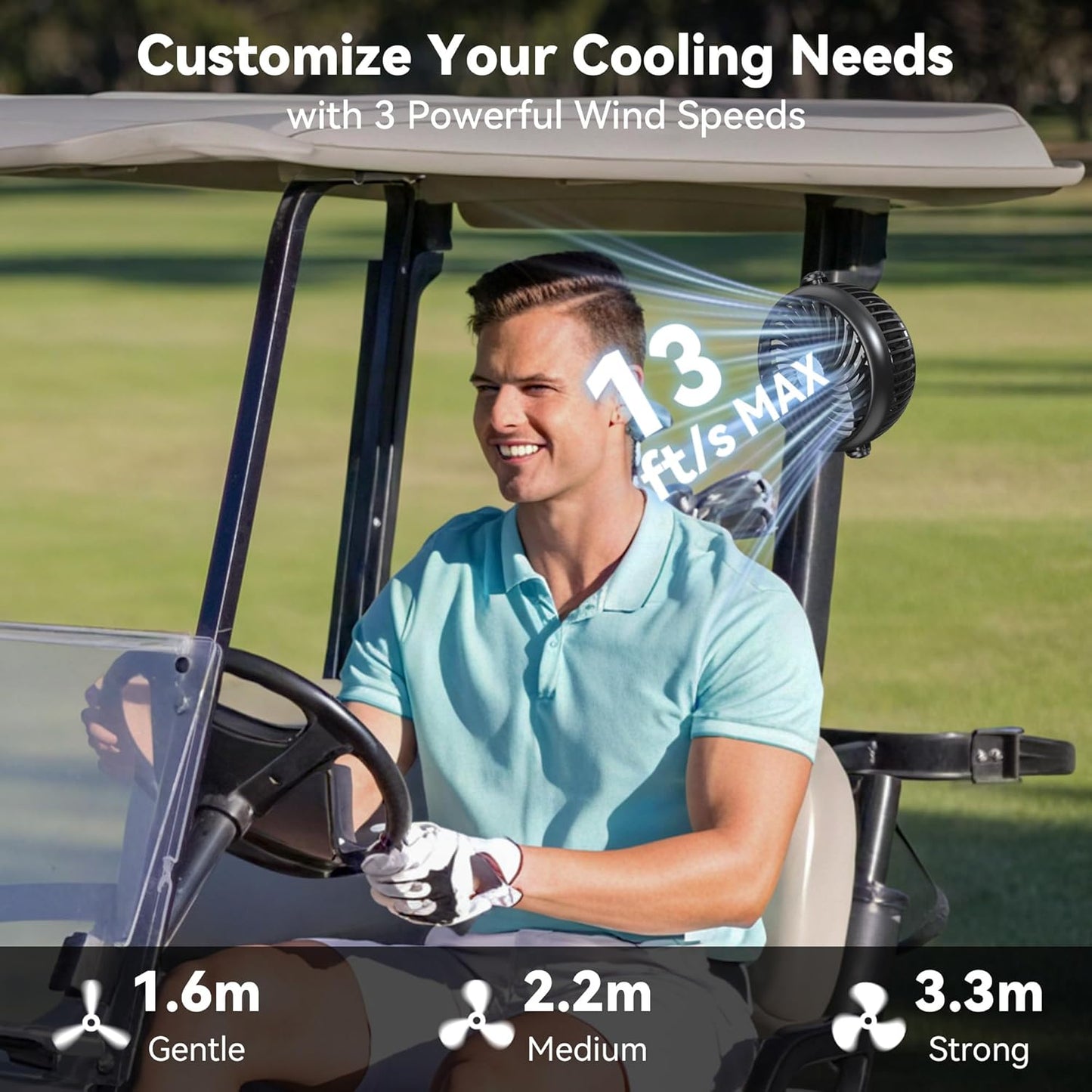 Magnetic Golf Cart Fan – 5000mAh Rechargeable Portable Cooling Fan with Strong Magnet Mount, Compact Travel Fan for Golf Cart, BBQ, Work and Outdoor Use