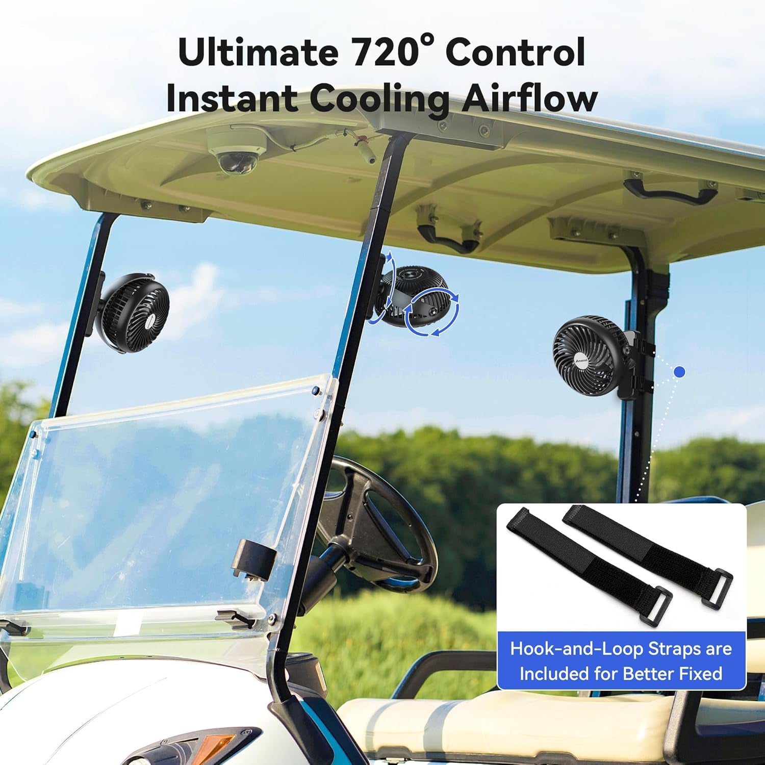 Magnetic Golf Cart Fan – 5000mAh Rechargeable Portable Cooling Fan with Strong Magnet Mount, Compact Travel Fan for Golf Cart, BBQ, Work and Outdoor Use
