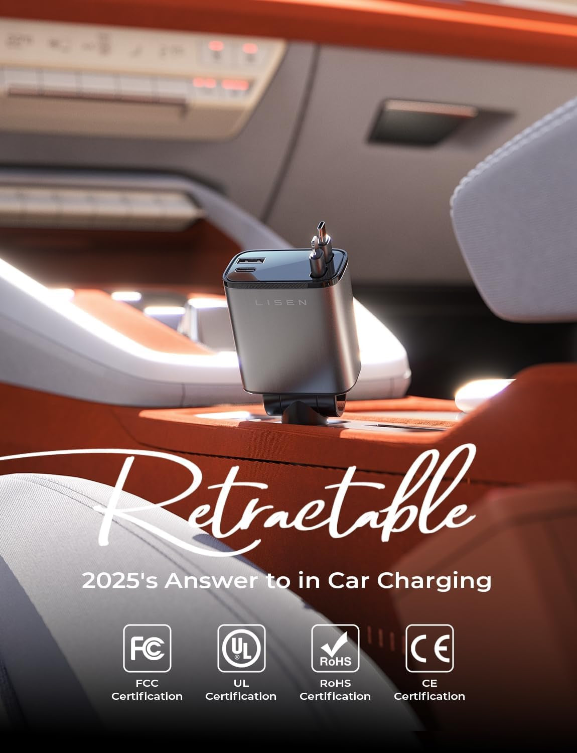 Retractable Car Charger 84W – USB-C Fast Charging Adapter with Retractable Cable, Dual Port Car Accessories for iPhone 17/16/15/14/13/12/11