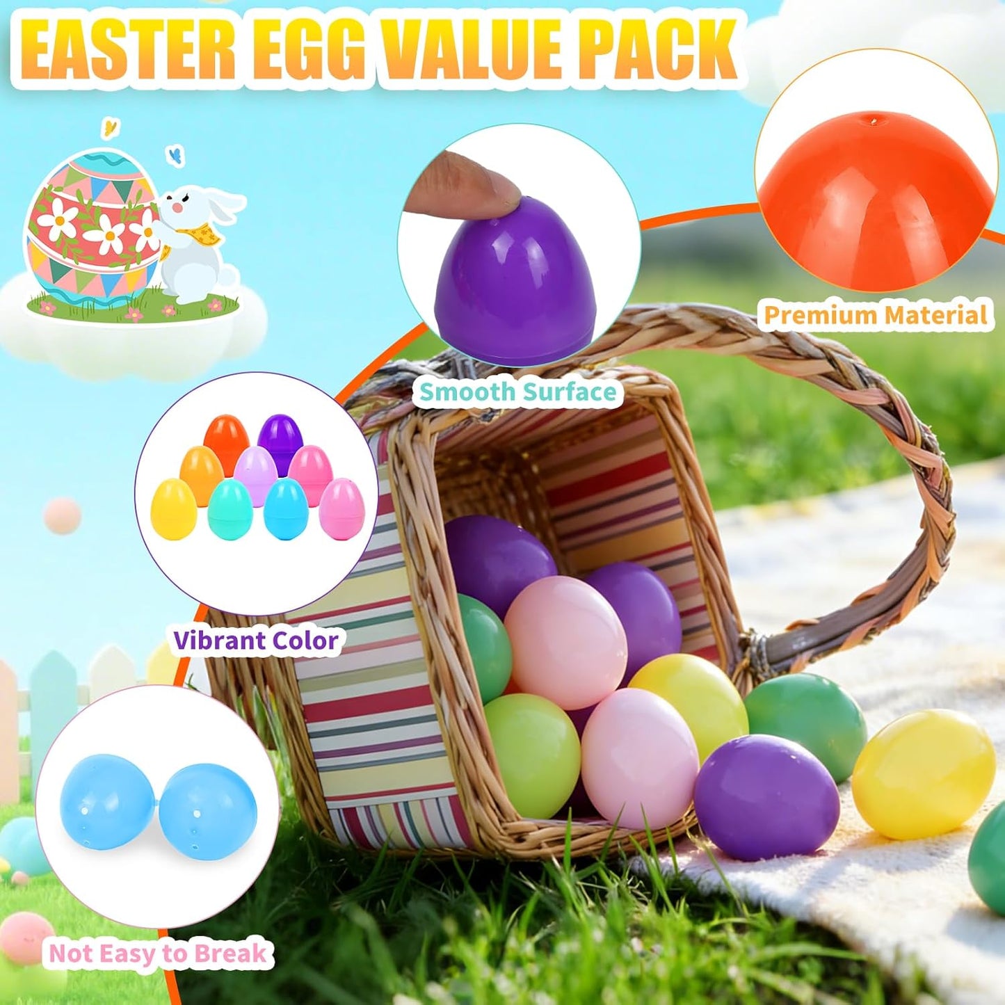 🐣 1000-2000PCS 2.3" Fillable Plastic Easter Eggs – Bright Colorful Bulk Eggs for Easter Hunt & Party Favors