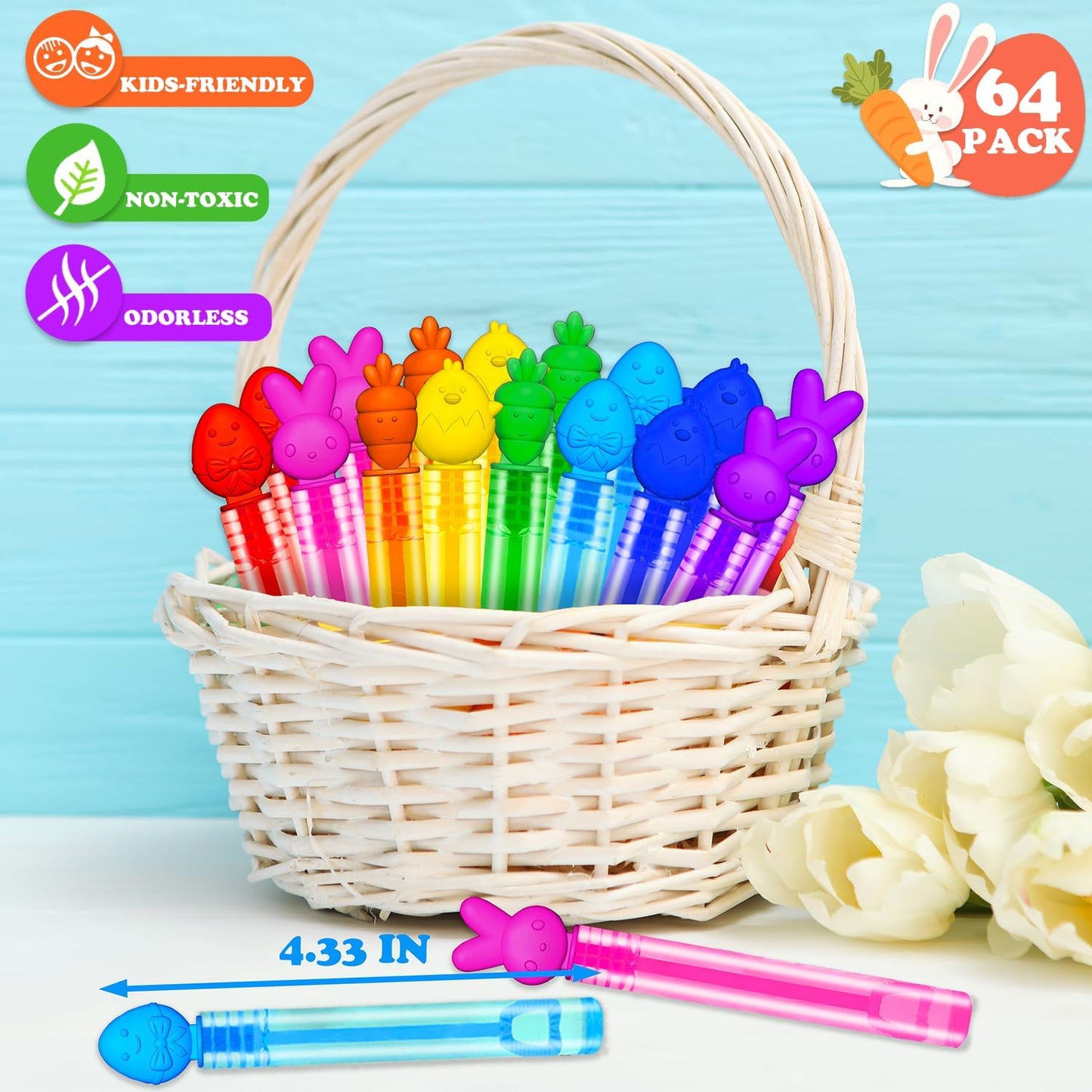 Easter Mini Bubble Wands for Kids – Bulk Party Favors for Toddlers, Non Candy Easter Basket Stuffers, Classroom Prizes, Goodie Bag & Pinata Fillers for Boys and Girls
