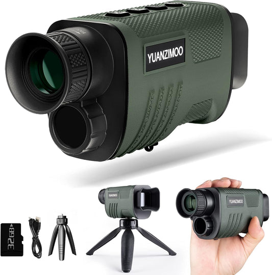 Digital Night Vision Monocular – Infrared Monocular Telescope with 8X Zoom, Rechargeable 2000mAh Battery, Tripod, 32GB SD Card & Card Reader for Hunting, Camping and Night Observation