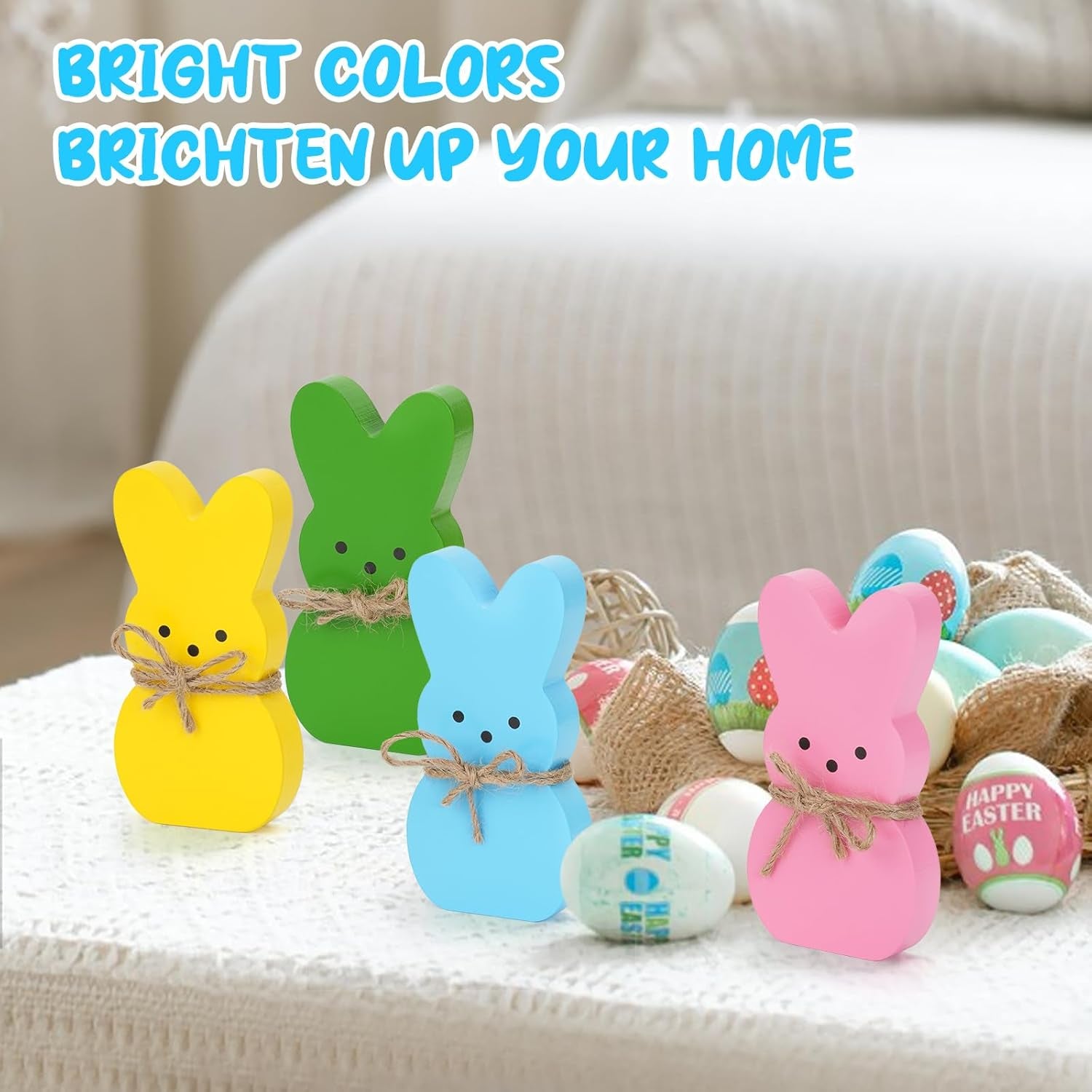 Wooden Easter Bunny Decor Set – 4PCS Spring Rabbit Table Signs for Tiered Tray & Farmhouse Mantel Decor
