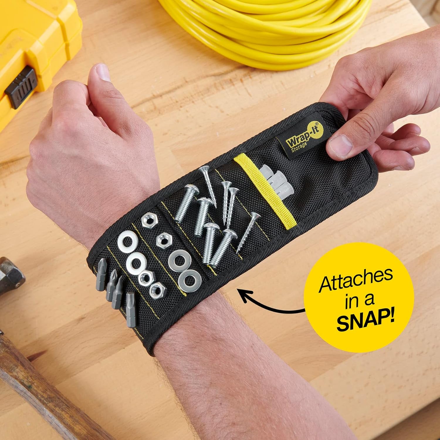 Magsnap Magnetic Wristband – Heavy Duty Wrist Magnet Tool Holder for Screws, Nails and Small Tools – Adjustable Tool Belt Accessory