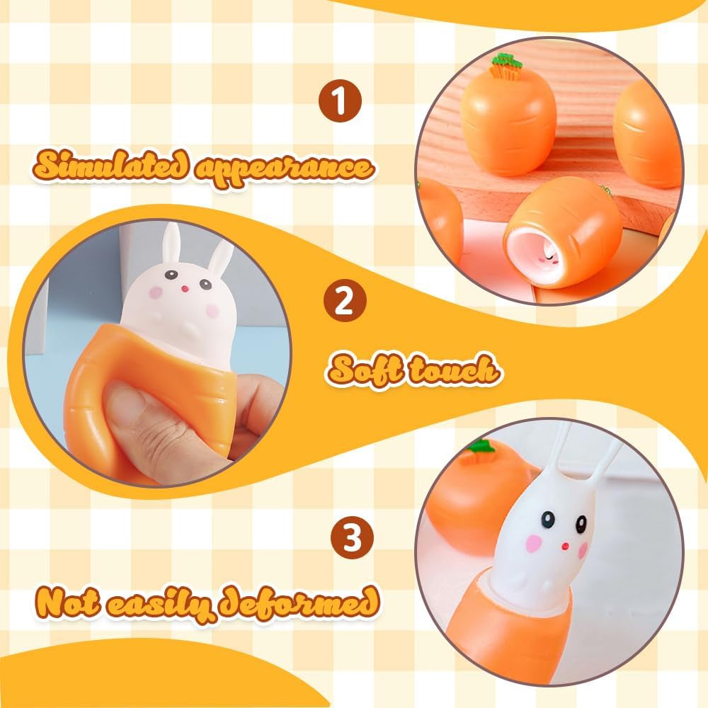 Easter Carrot Squeeze Toys – Bunny-Themed Stress Relief Fidget Toys, Easter Basket Stuffers for Kids & Adults