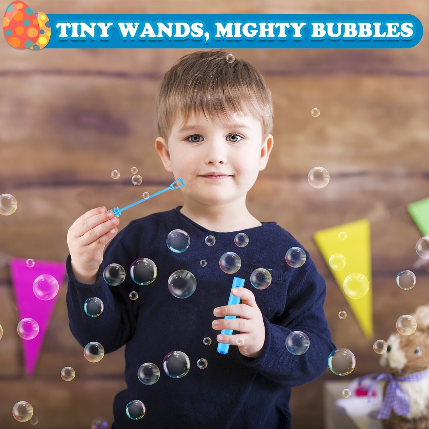 Easter Mini Bubble Wands for Kids – Bulk Party Favors for Toddlers, Non Candy Easter Basket Stuffers, Classroom Prizes, Goodie Bag & Pinata Fillers for Boys and Girls