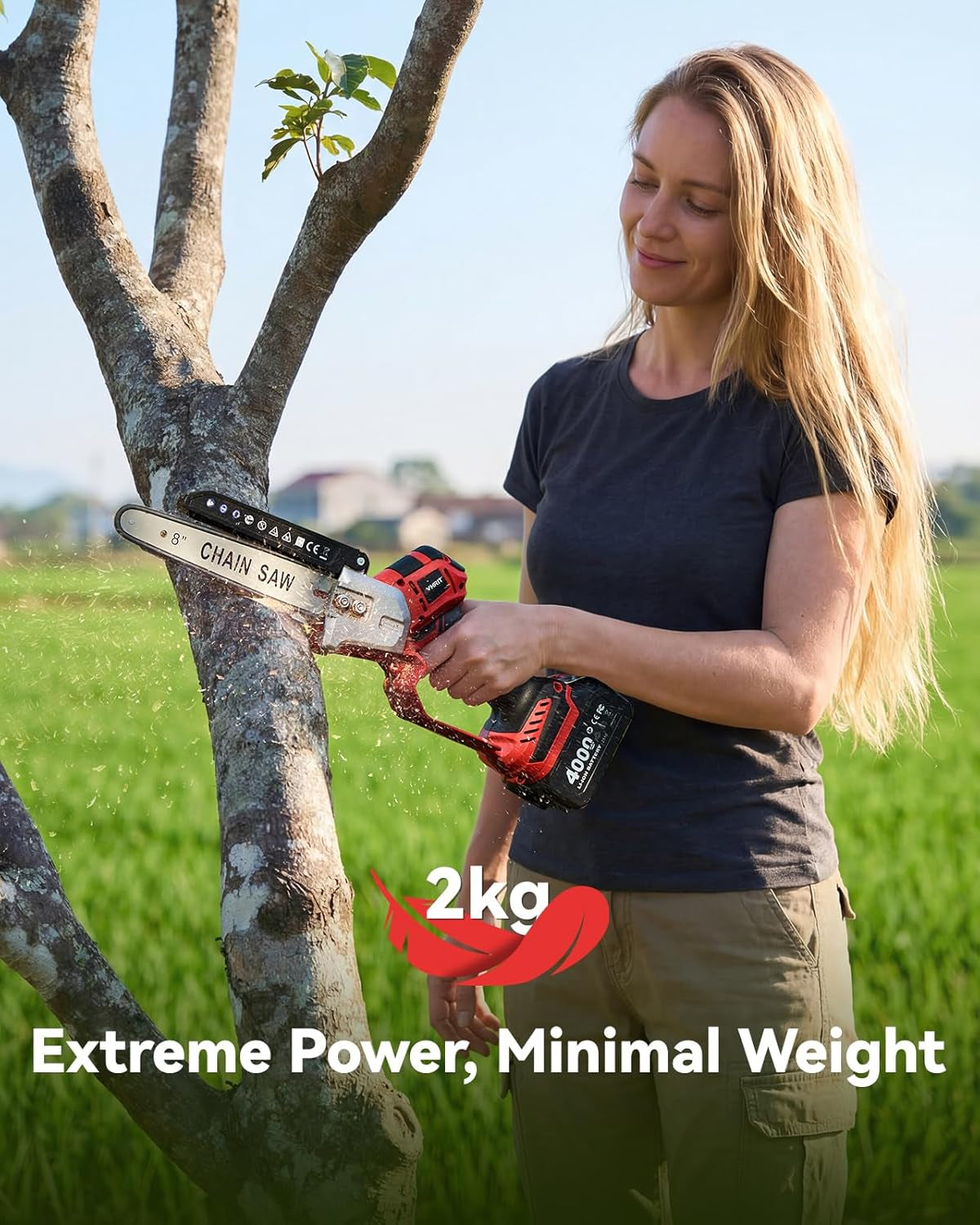 2-in-1 Cordless Pole Saw & Mini Chainsaw – 8-Inch Brushless Electric Chainsaw with Telescopic Pole