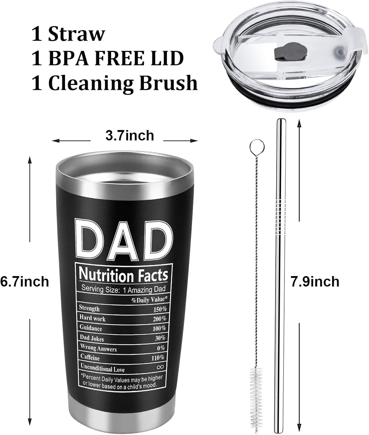Father’s Day Gift for Dad – 20 oz Stainless Steel Tumbler with Lid & Straw, Leakproof Insulated Travel Mug for Work, Camping, Gym & Office
