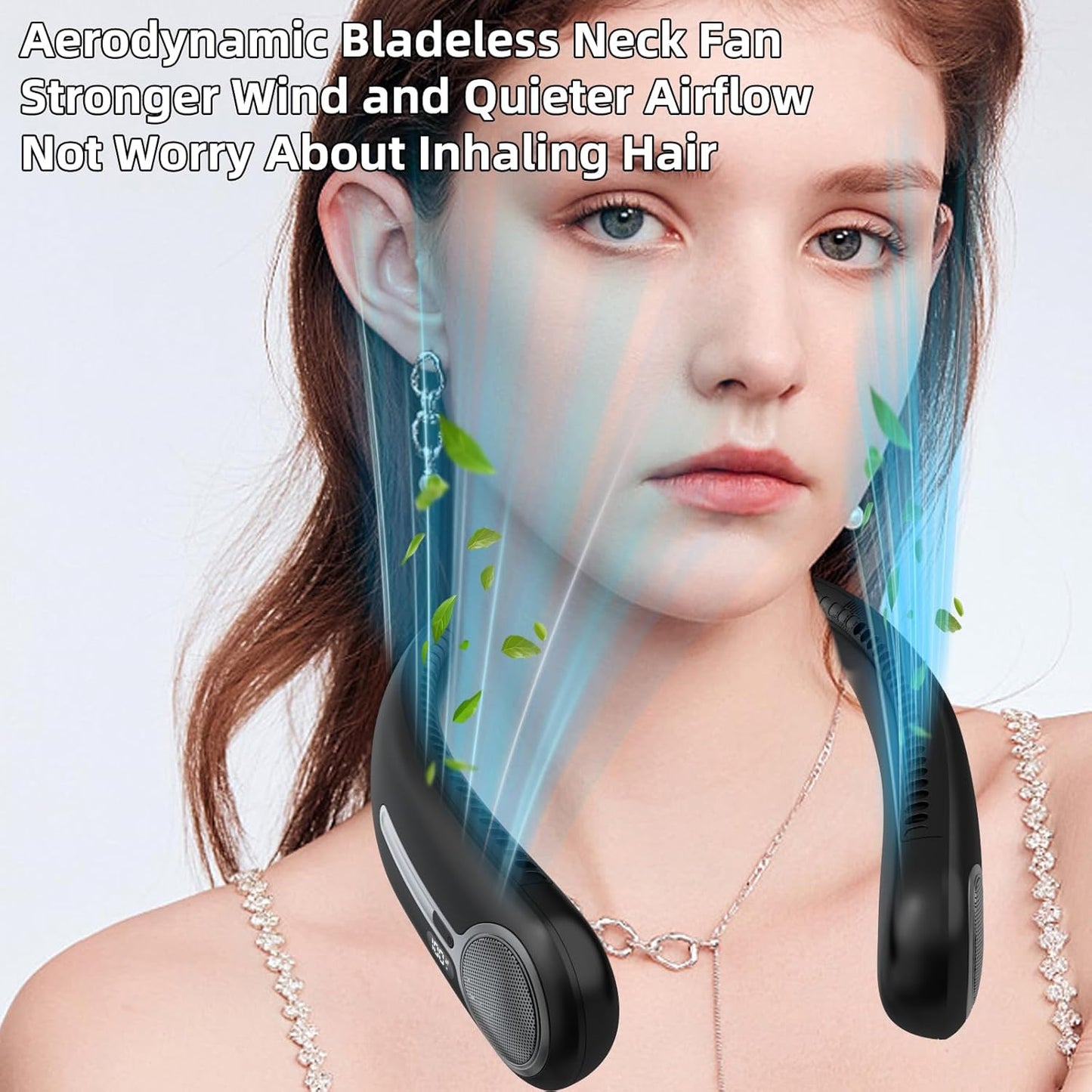 Portable Neck Fan, Personal Wearable Bladeless Fan, 6000Mah USB Rechargeable, 360° Cooling, LED Display, 4-Speeds, Hands Free Fan for Outdoor Indoor, Birthday Gifts for Men Women Dad Mom (Black)