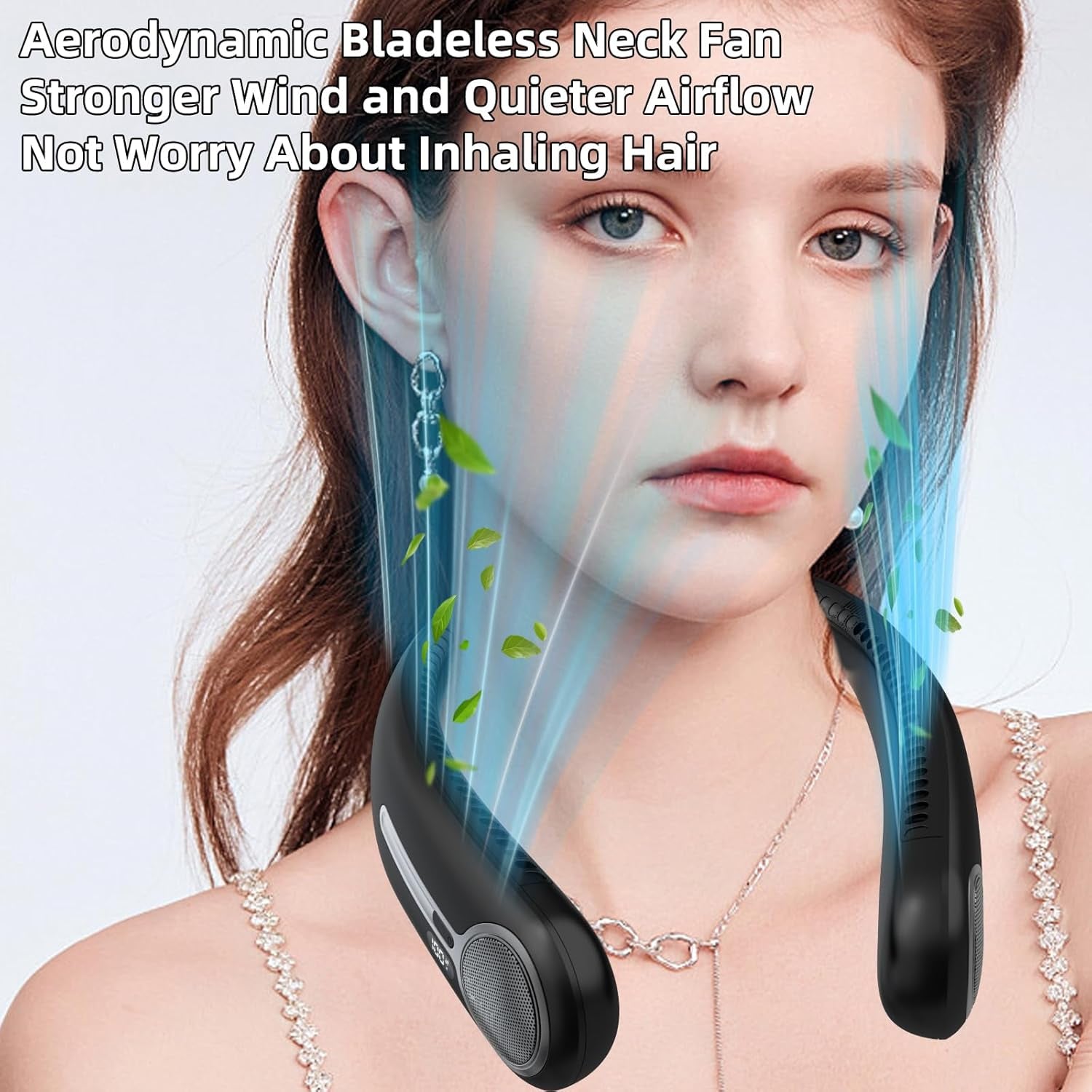 Portable Neck Fan, Personal Wearable Bladeless Fan, 6000Mah USB Rechargeable, 360° Cooling, LED Display, 4-Speeds, Hands Free Fan for Outdoor Indoor, Birthday Gifts for Men Women Dad Mom (Black)