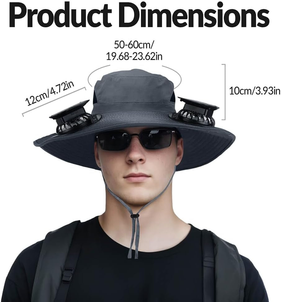 Solar Powered Fan Hat – Wide Brim Sun Hat with Dual Cooling Fans, UPF 50+ UV Protection for Men and Women, Outdoor Hat for Fishing, Beach, Gardening and Hiking