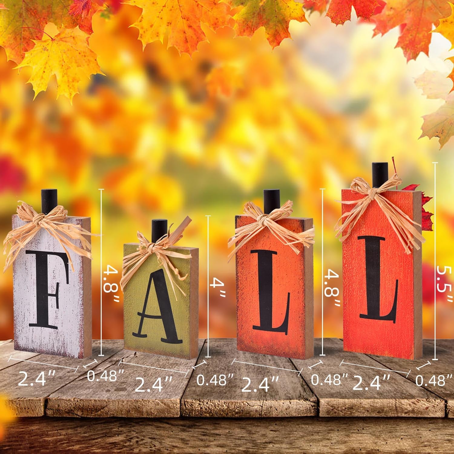 Rustic Fall Wooden Decor Signs Set of 4 – Farmhouse Autumn Table Centerpieces