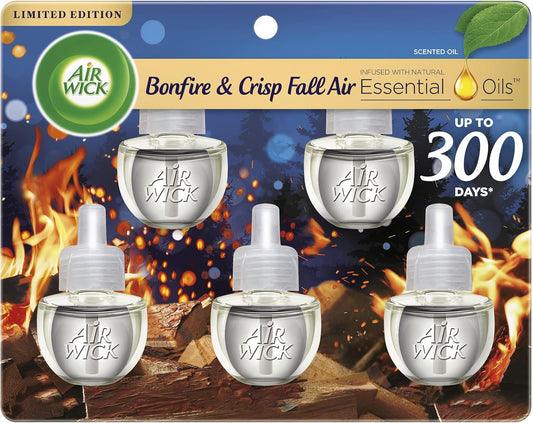 Bonfire & Crisp Fall Air Plug-In Scented Oil Refills – 5-Pack Autumn Air Freshener