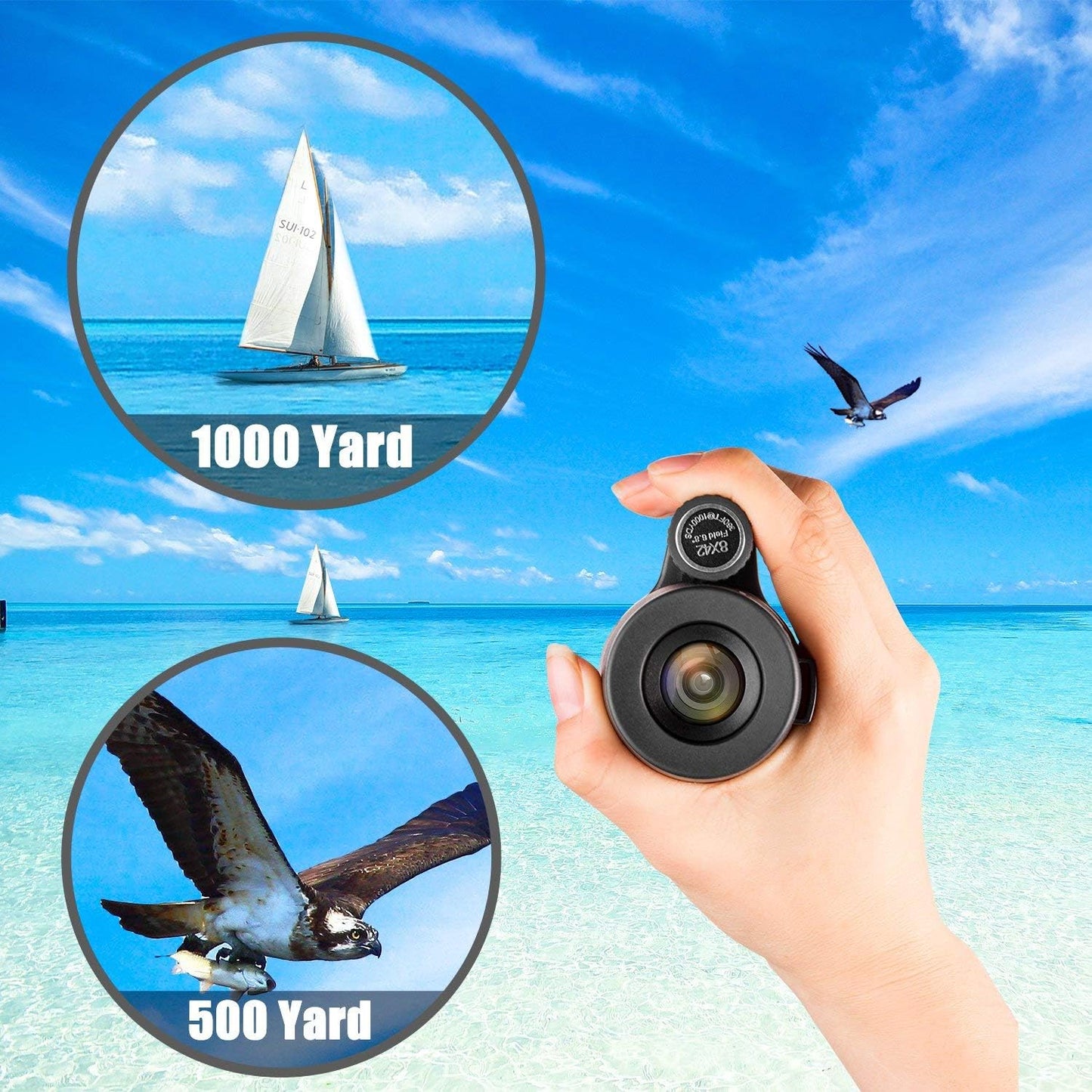 High Power 8x42 Monocular Telescope – Compact Waterproof, Fog proof & Shockproof Monocular Scope with Hand Strap for Bird Watching, Hunting, Camping, Hiking & Travel