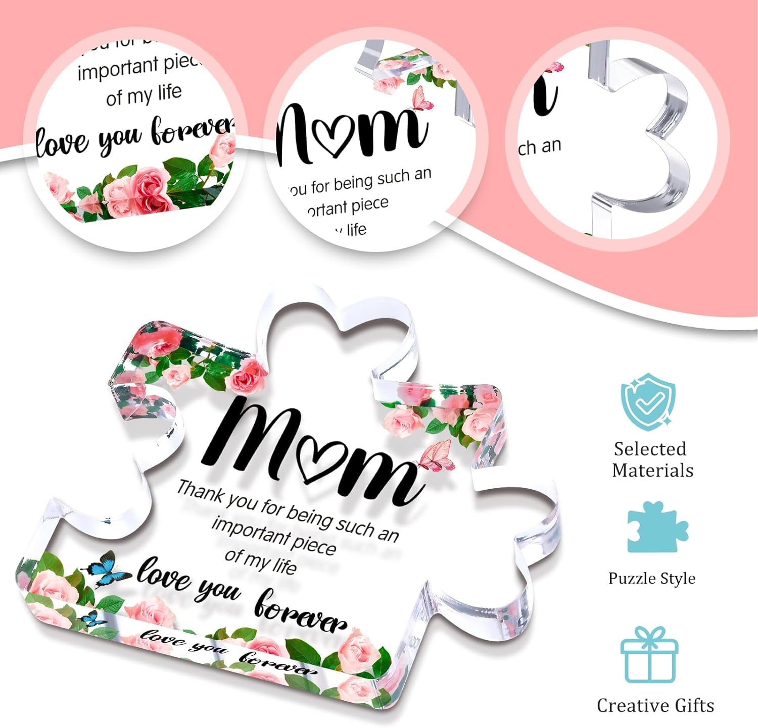 Personalized Acrylic Puzzle Piece Plaque for Mom – Mother’s Day Gifts for Mom, Grandma & Wife from Daughter, Son & Husband | Engraved Desk Decor for Birthday, Anniversary & Christmas