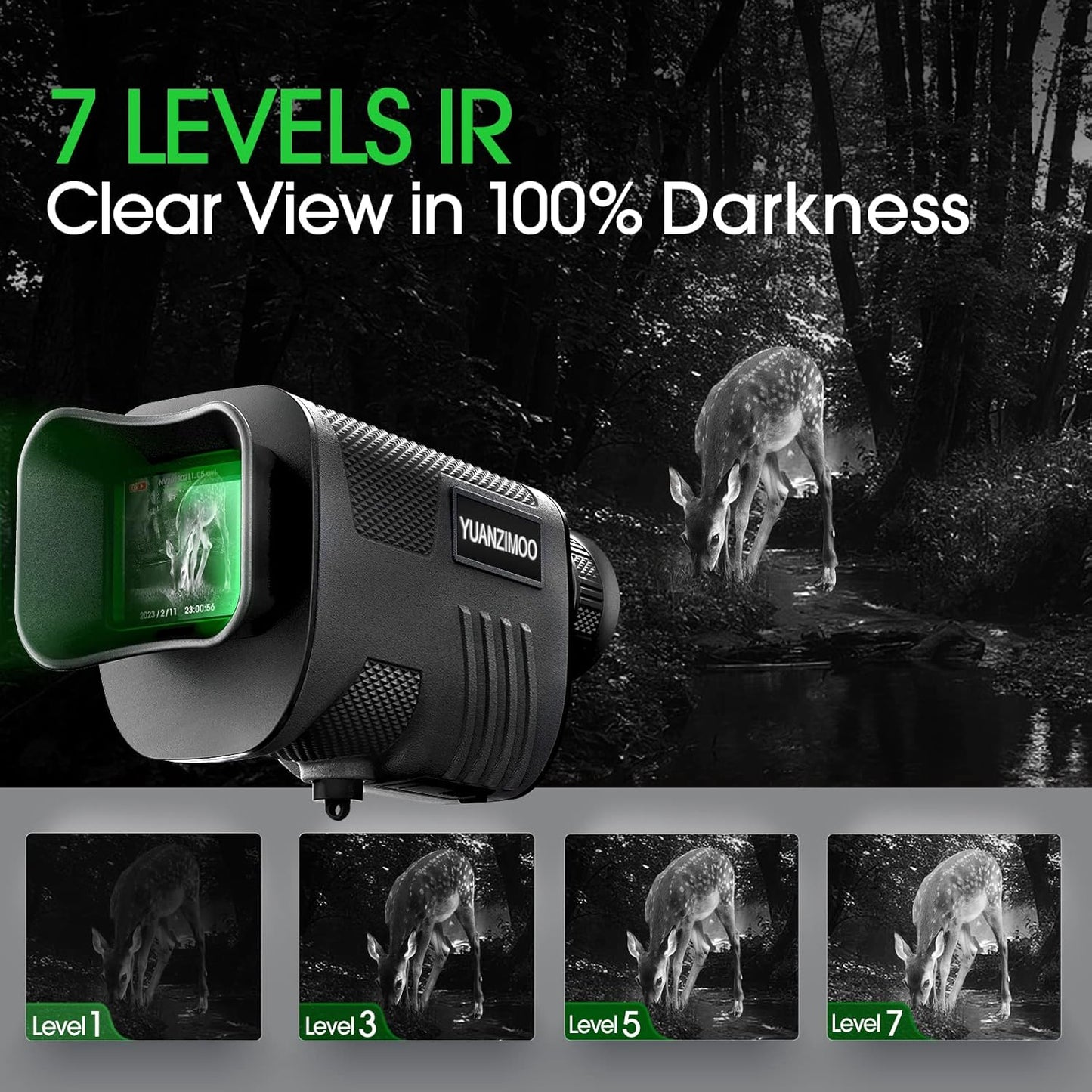 Digital Night Vision Monocular – Infrared Monocular Telescope with 8X Zoom, Rechargeable 2000mAh Battery, Tripod, 32GB SD Card & Card Reader for Hunting, Camping and Night Observation