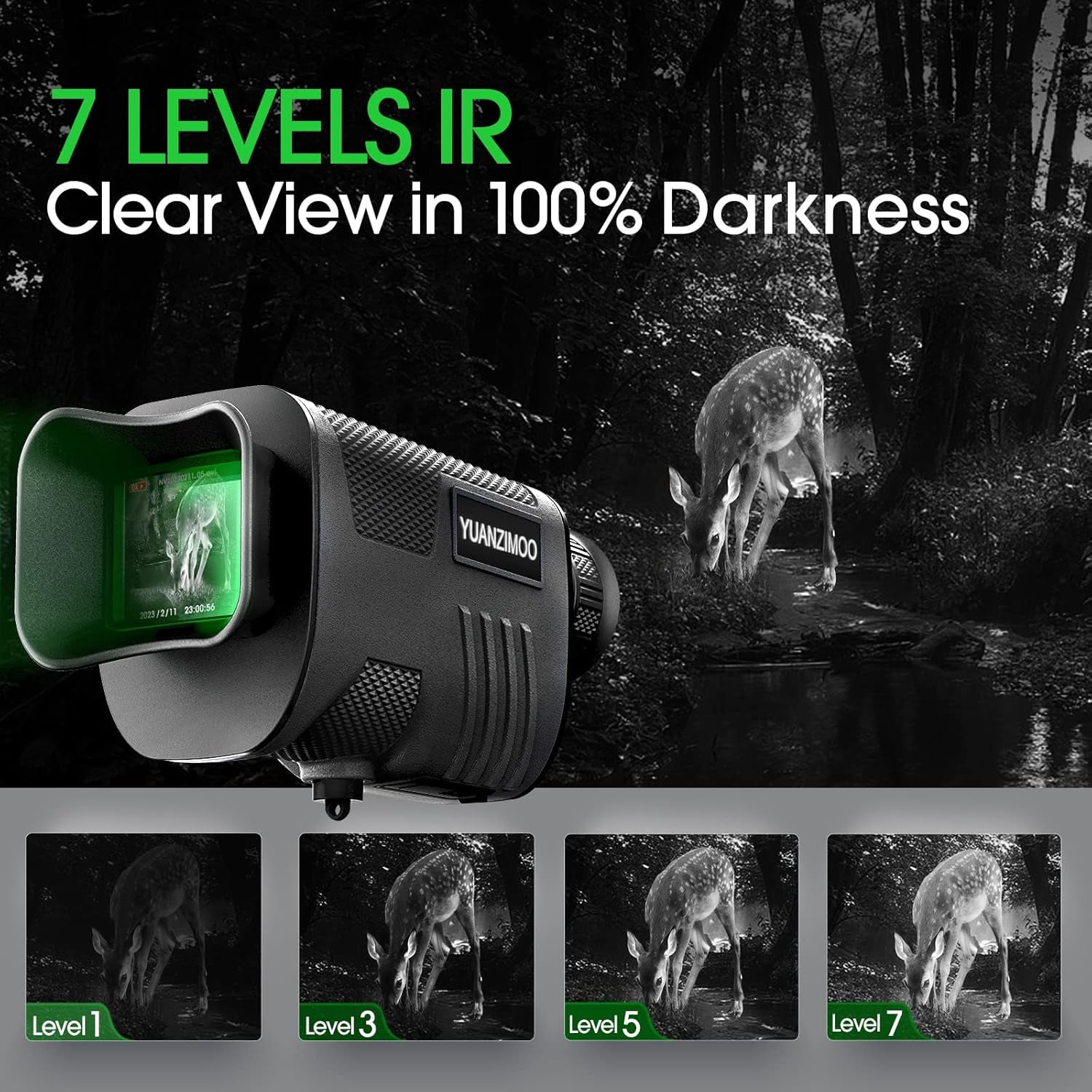 Digital Night Vision Monocular – Infrared Monocular Telescope with 8X Zoom, Rechargeable 2000mAh Battery, Tripod, 32GB SD Card & Card Reader for Hunting, Camping and Night Observation