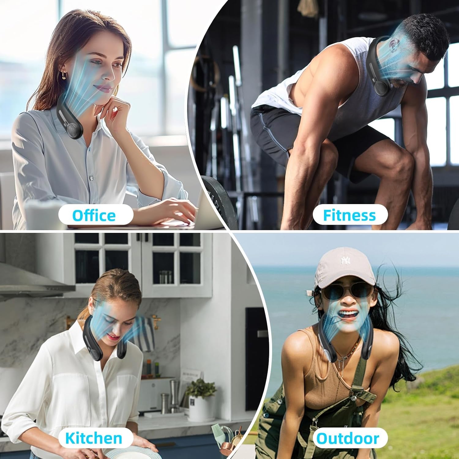 Portable Neck Fan, Personal Wearable Bladeless Fan, 6000Mah USB Rechargeable, 360° Cooling, LED Display, 4-Speeds, Hands Free Fan for Outdoor Indoor, Birthday Gifts for Men Women Dad Mom (Black)