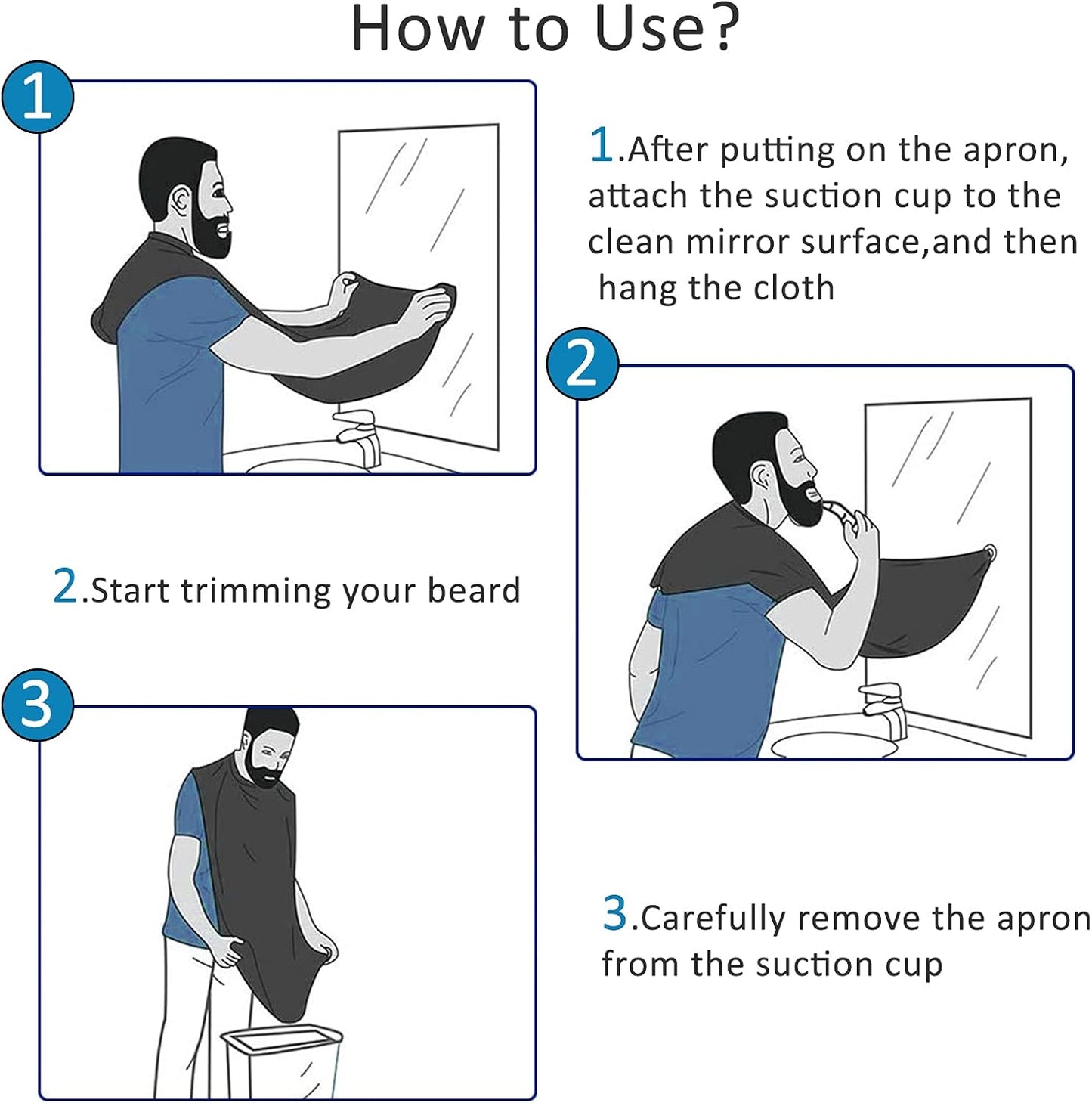 Beard Bib Apron for Men – Beard Trimming Catcher with Suction Cups, Waterproof Shaving Cape for Mess-Free Grooming