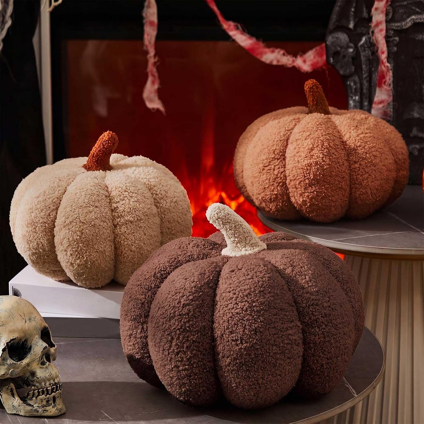 Stuffed Pumpkin Pillows Set of 3 – Soft Plush Fall Decorative Cushions