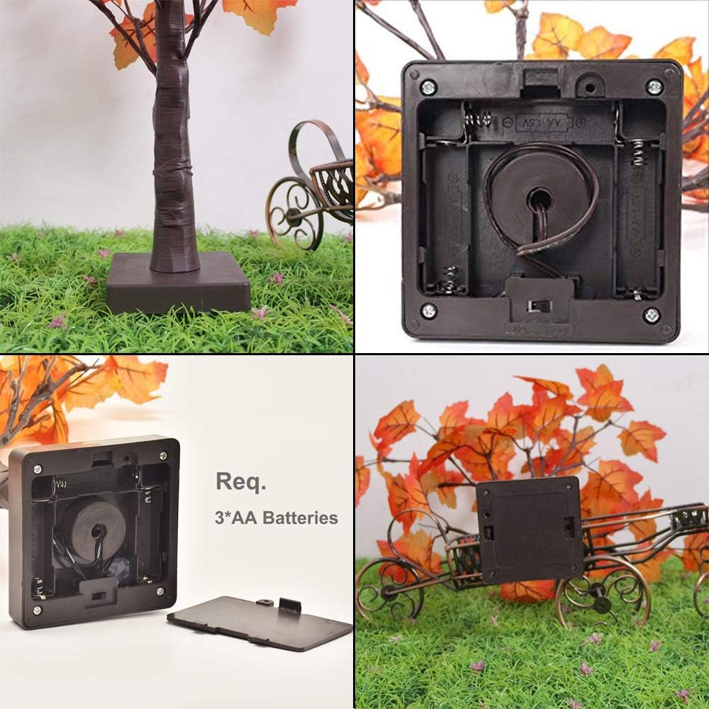 Lighted Artificial Fall Maple Tree – 24 LED Battery Operated Autumn Table Decoration