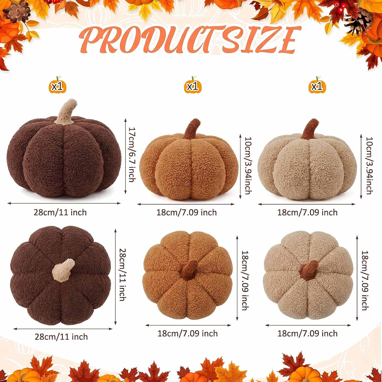 Stuffed Pumpkin Pillows Set of 3 – Soft Plush Fall Decorative Cushions