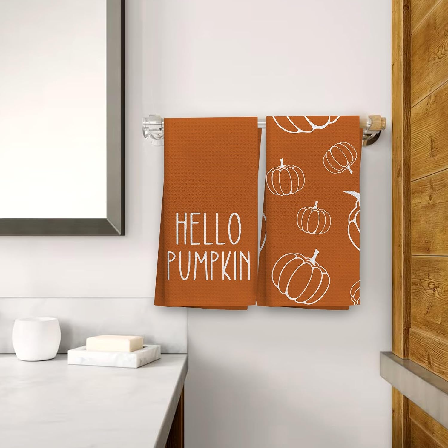 Fall Kitchen Towels Set of 2 – Autumn Pumpkin Hand & Dish Towels