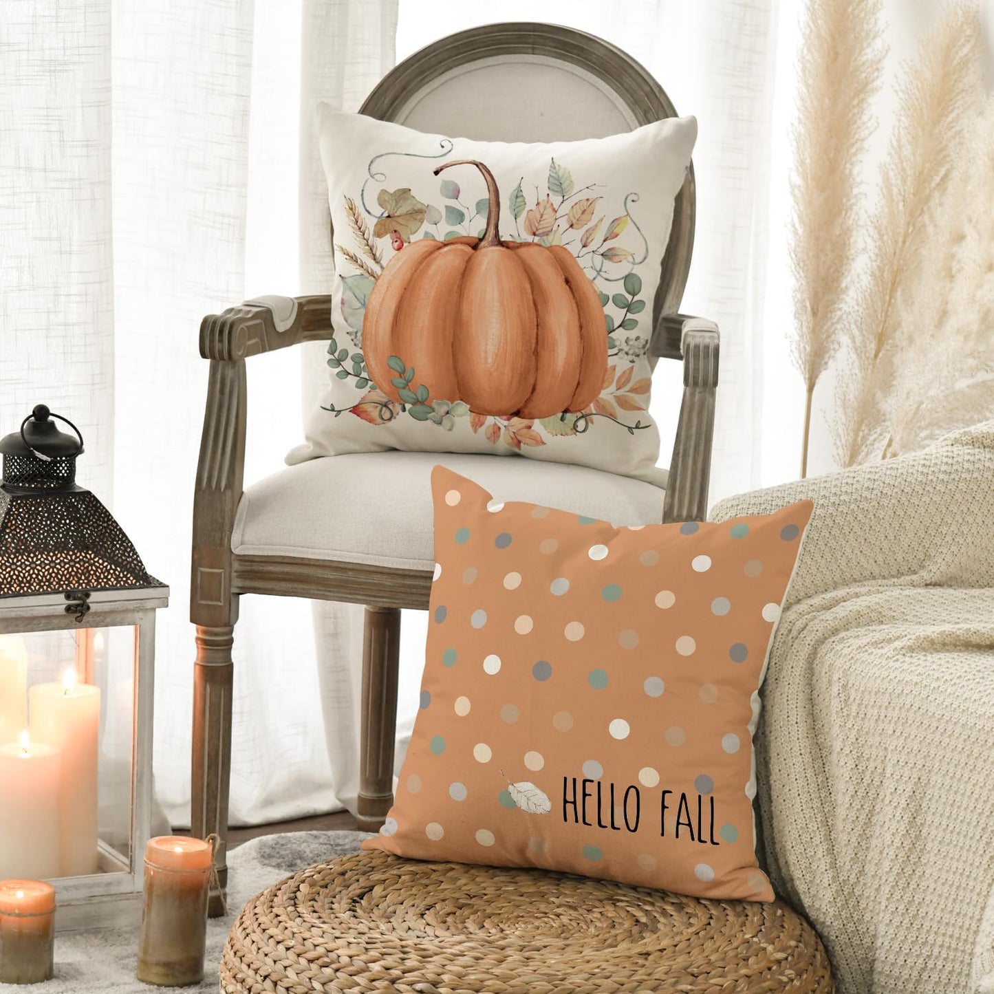 Fall Pumpkin Pillow Covers Set of 4 – 18x18 Inch Autumn Decorative Cushion Covers