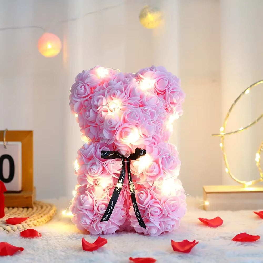 Home Eternal Flower 25Cm Artificial Teddy Rose Flower Bear with Box Girlfriend Women Birthday Wedding Party Decor Romantic Gift