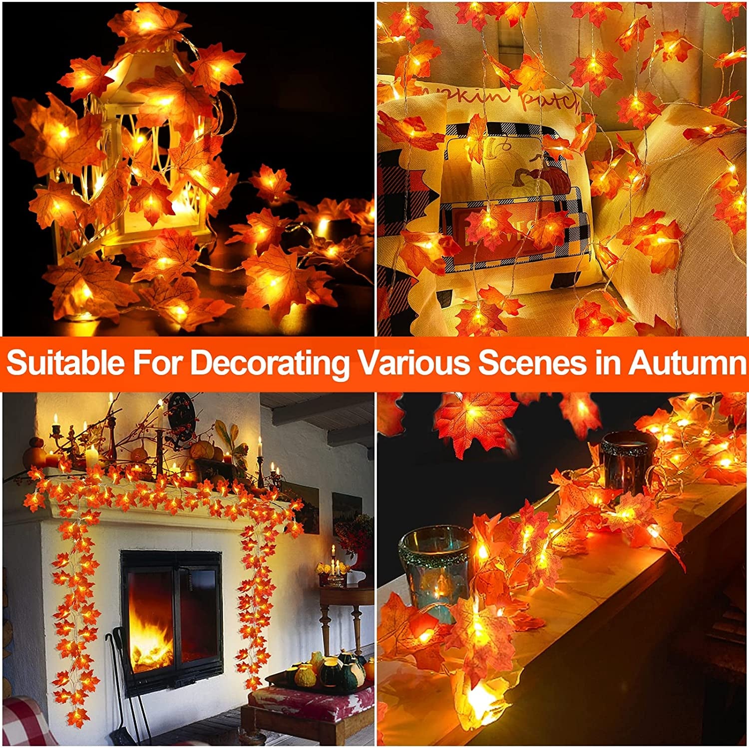 2-Pack Lighted Fall Maple Leaf Garland – 20FT Autumn Garland