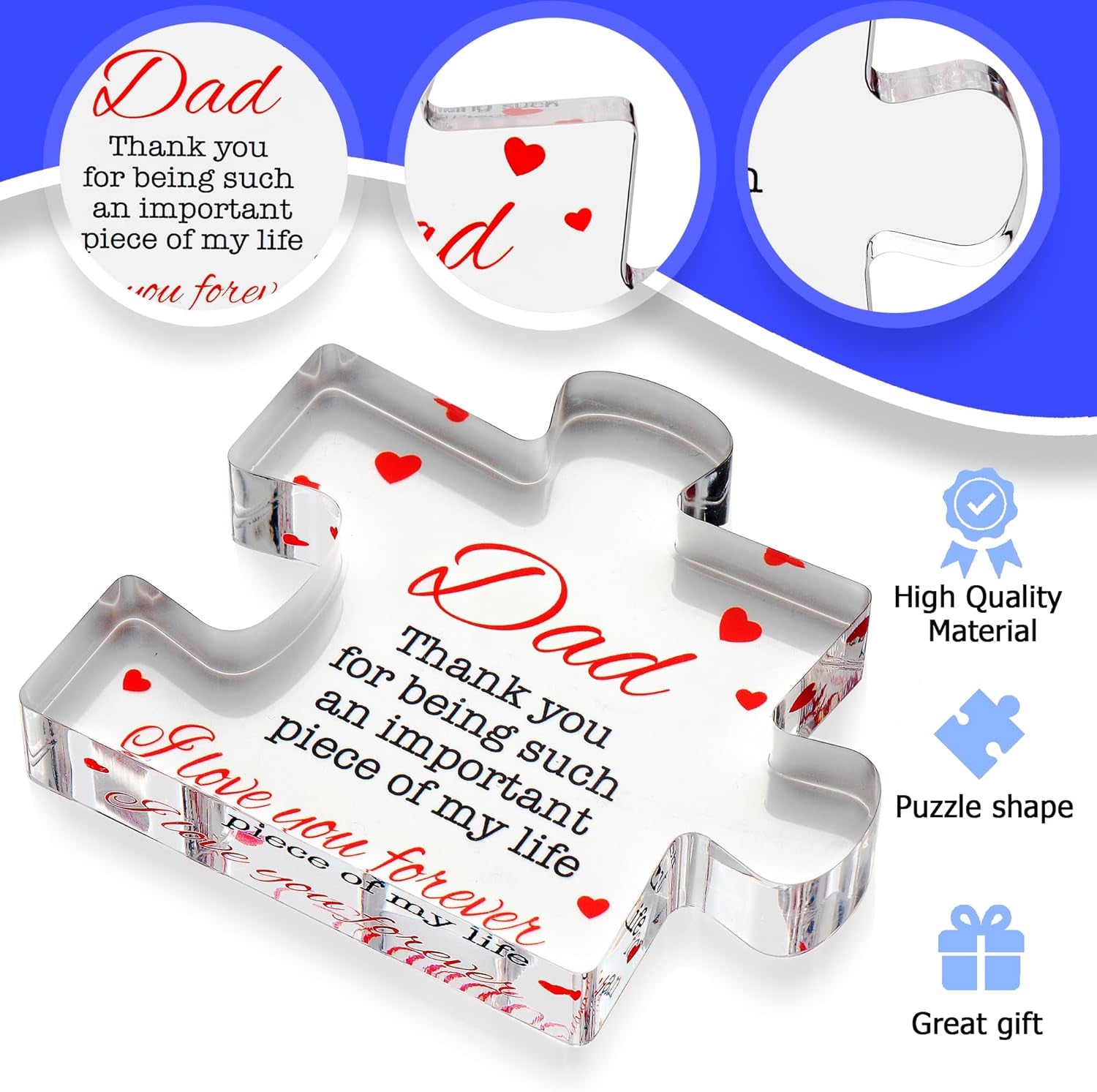 Acrylic Puzzle Paperweight Gift for Family – “I Love You” Appreciation Block, Romantic Gift for Husband, Wife, Boyfriend or Girlfriend – Birthday, Anniversary, Valentine’s Day