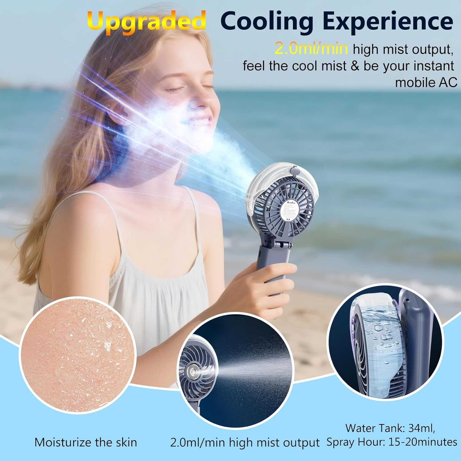 5200mAh Handheld Misting Fan – Portable Rechargeable Cooling Fan with Water Mist Spray