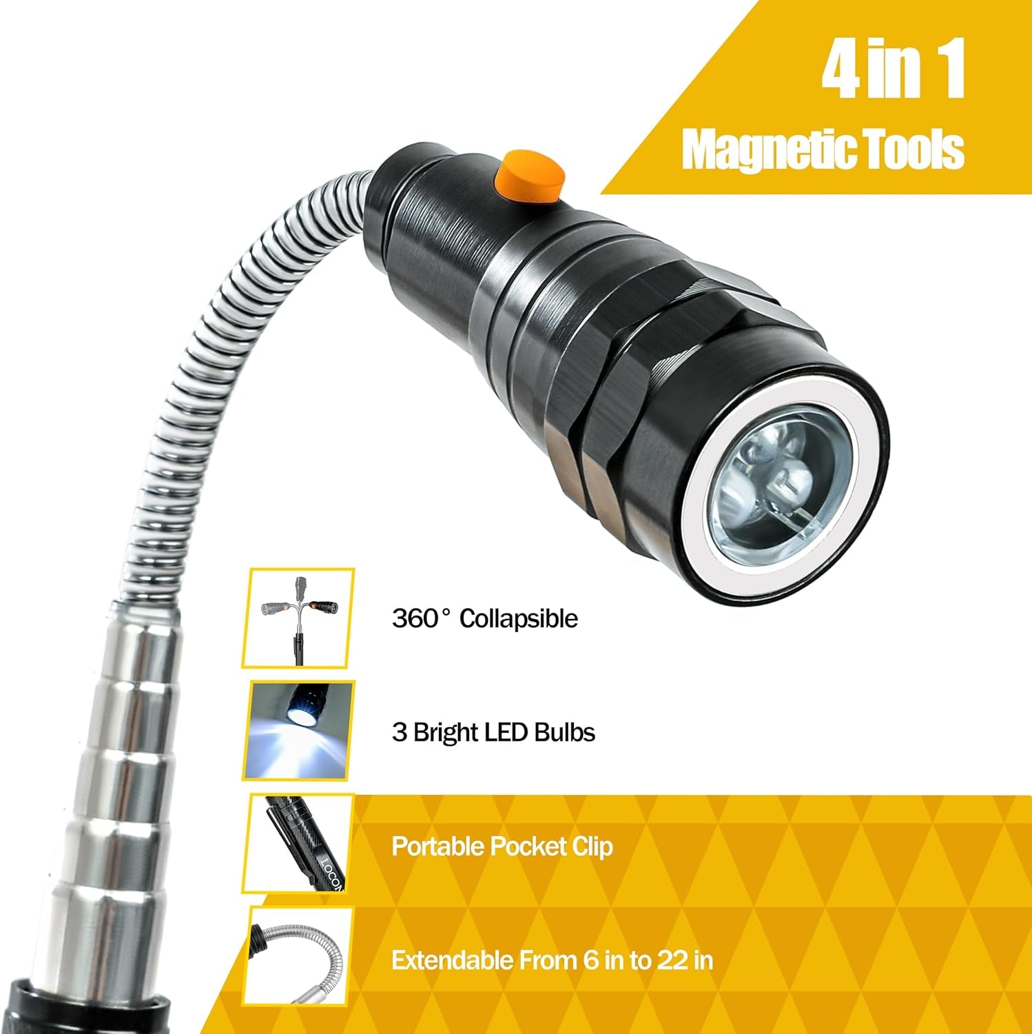 Magnetic Pickup Tool with LED Light – Telescoping Magnet Flashlight for Retrieving Metal Objects, Extendable Handheld Tool for Automotive, Garage & Home Use