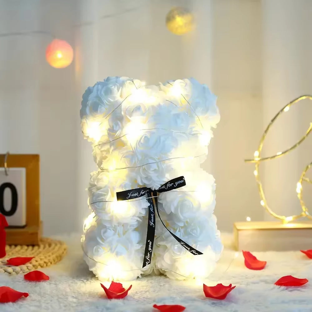 Home Eternal Flower 25Cm Artificial Teddy Rose Flower Bear with Box Girlfriend Women Birthday Wedding Party Decor Romantic Gift