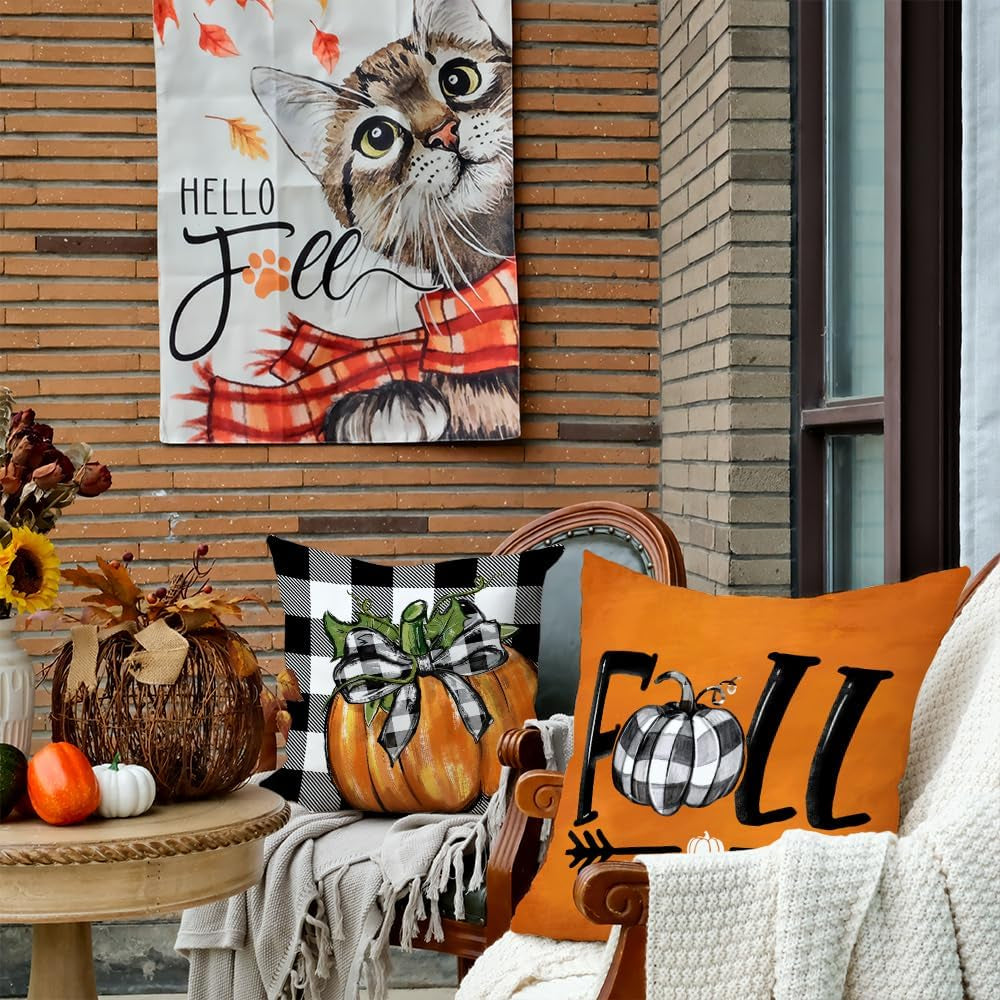 Fall Decorative Pillow Covers Set of 4 – Pumpkin, Thankful & Blessed