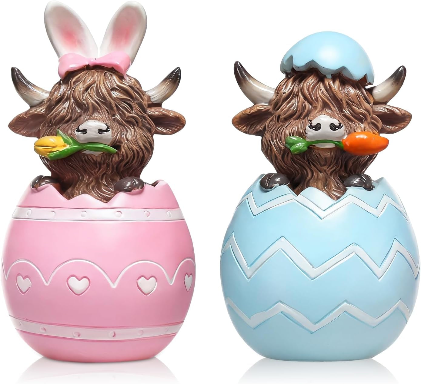 2 Pcs Easter Highland Cow Figurines – Bunny Cow Spring Tiered Tray Decor