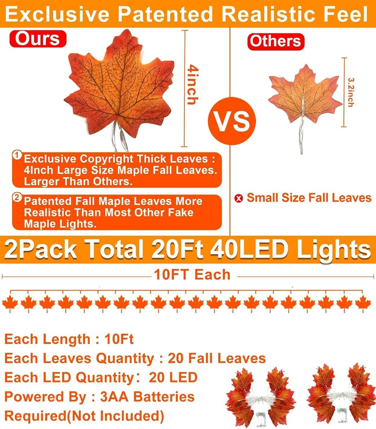 2-Pack Lighted Fall Maple Leaf Garland – 20FT Autumn Garland