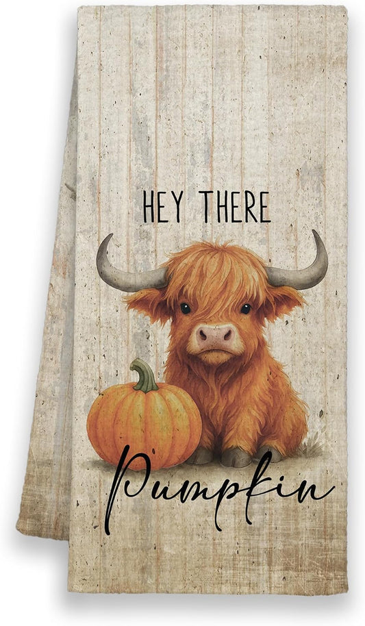 Fall Highland Cow Pumpkin Kitchen Towels – 16 x 24 Inch