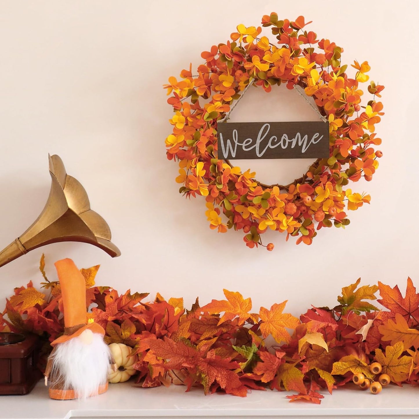 20-Inch Fall Wreath for Front Door – Artificial Autumn Harvest Wreath