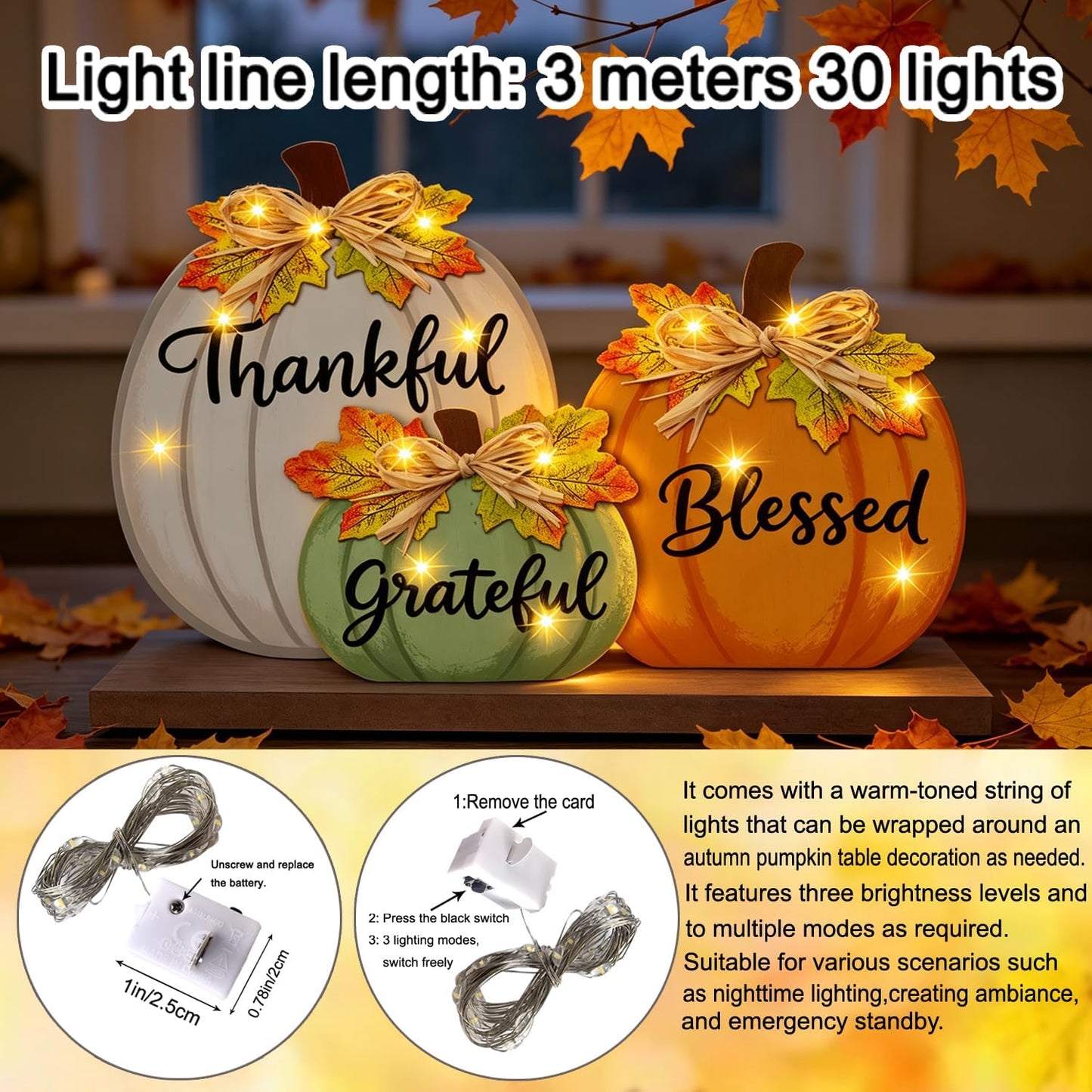 Lighted Fall Pumpkin Table Sign – LED Wooden Thanksgiving Decoration