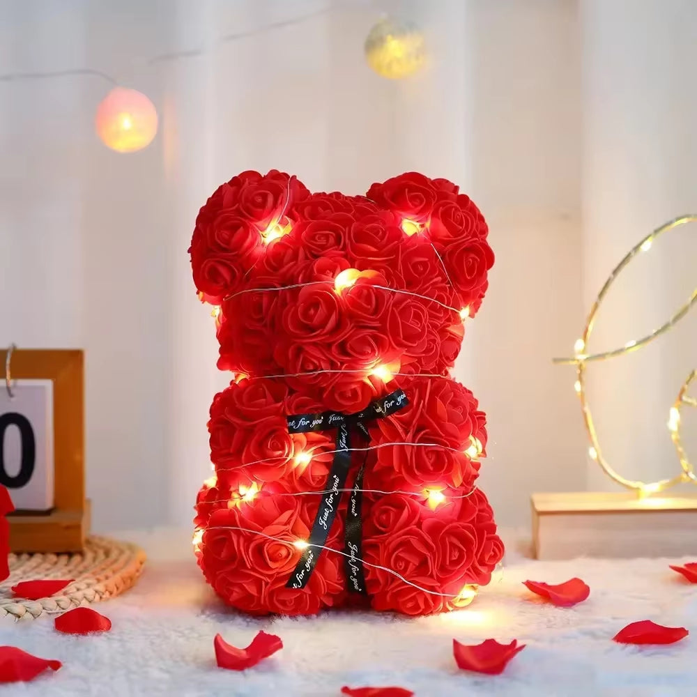 Home Eternal Flower 25Cm Artificial Teddy Rose Flower Bear with Box Girlfriend Women Birthday Wedding Party Decor Romantic Gift
