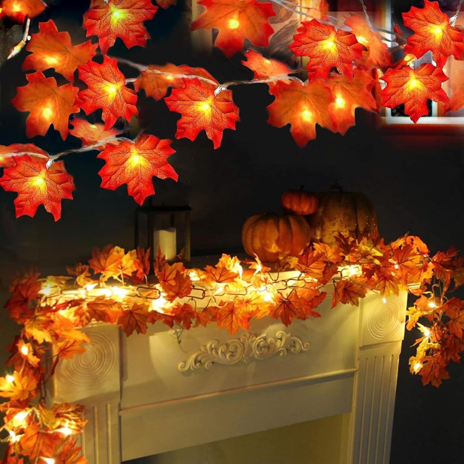 2-Pack Lighted Fall Maple Leaf Garland – 20FT Autumn Garland
