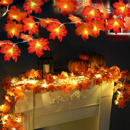 2-Pack Lighted Fall Maple Leaf Garland – 20FT Autumn Garland