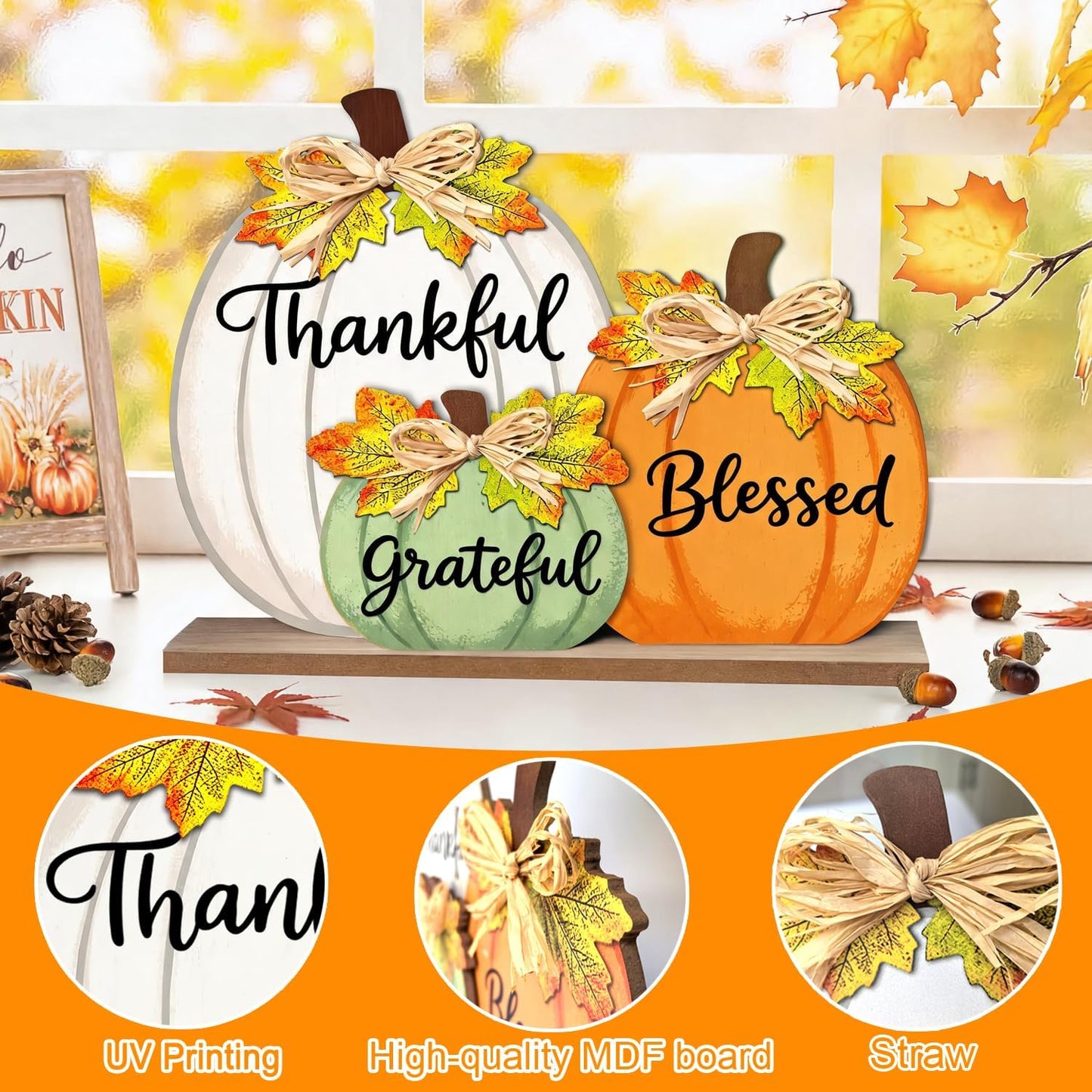 Lighted Fall Pumpkin Table Sign – LED Wooden Thanksgiving Decoration