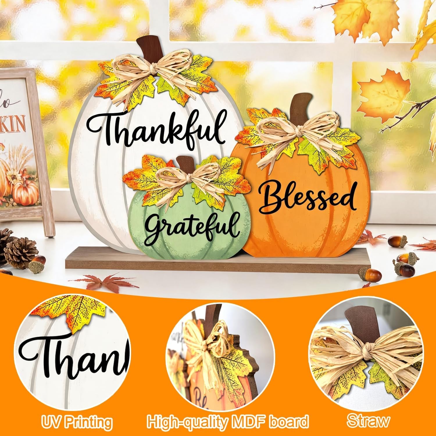 Lighted Fall Pumpkin Table Sign – LED Wooden Thanksgiving Decoration