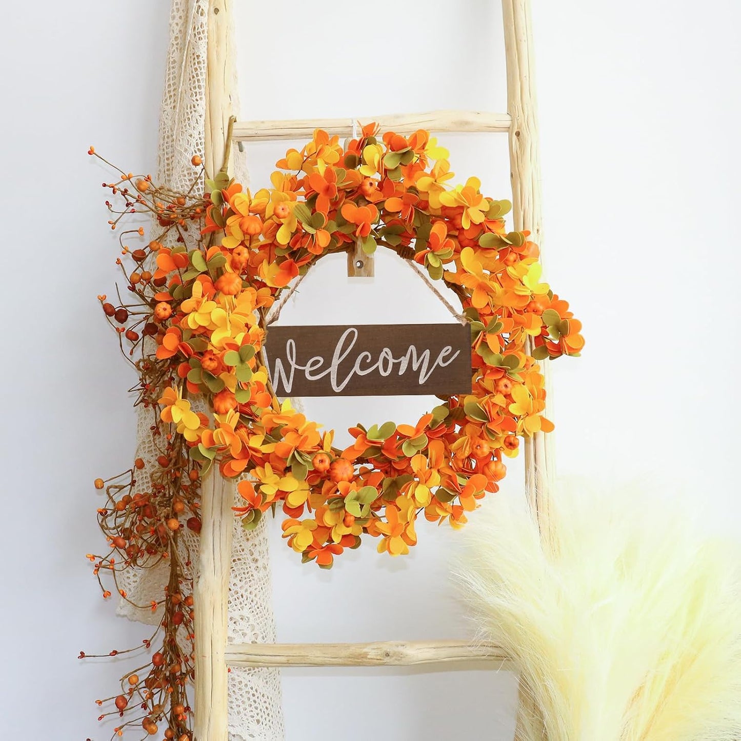 20-Inch Fall Wreath for Front Door – Artificial Autumn Harvest Wreath