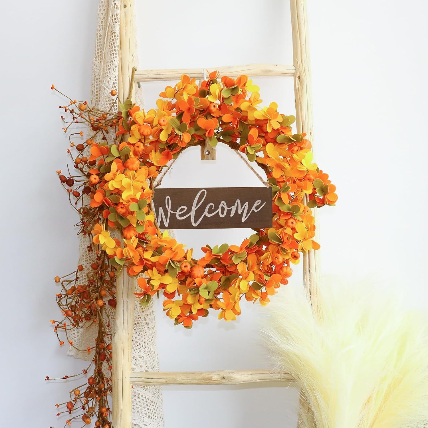 20-Inch Fall Wreath for Front Door – Artificial Autumn Harvest Wreath
